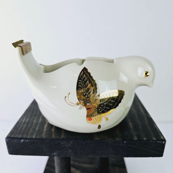 Vintage Takahashi San Francisco Bird Tape Dispenser Figurine w/ Gold Butterflies - Picture 1 of 11